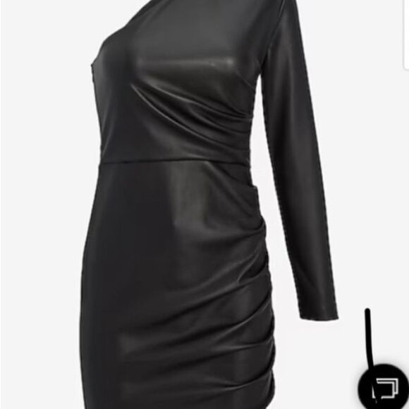 Express Black Leather Dress One Shoulder Mini Dress Size XS - Picture 2 of 6